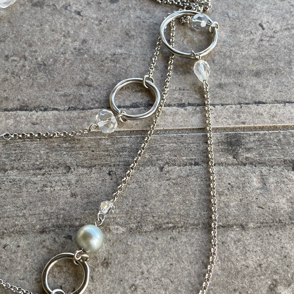 WHBM White House Black Market Necklace Silver Tone Three Strands Asymmetric - Picture 7 of 8